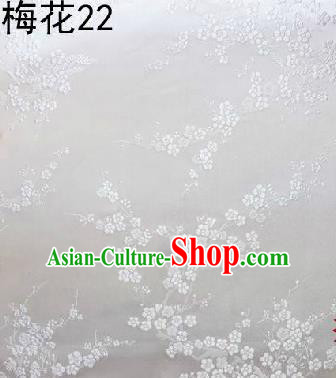 Asian Chinese Traditional Embroidery White Plum Blossom White Silk Fabric, Top Grade Brocade Embroidered Tang Suit Hanfu Dress Fabric Cheongsam Cloth Material