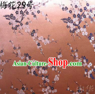 Asian Chinese Traditional Embroidery Pink Plum Blossom Mud Golden Silk Fabric, Top Grade Brocade Embroidered Tang Suit Hanfu Dress Fabric Cheongsam Cloth Material