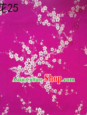 Asian Chinese Traditional Embroidery White Plum Blossom Rosy Silk Fabric, Top Grade Brocade Embroidered Tang Suit Hanfu Dress Fabric Cheongsam Cloth Material