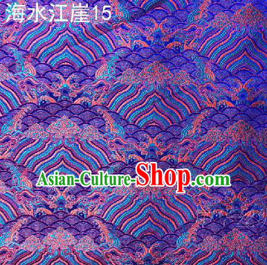 Asian Chinese Traditional Hill Sea Purple Silk Fabric, Top Grade Arhat Bed Brocade Satin Tang Suit Hanfu Dress Fabric Cheongsam Cloth Material