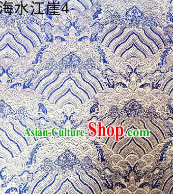 Asian Chinese Traditional Hill Sea White Silk Fabric, Top Grade Arhat Bed Brocade Satin Tang Suit Hanfu Dress Fabric Cheongsam Cloth Material