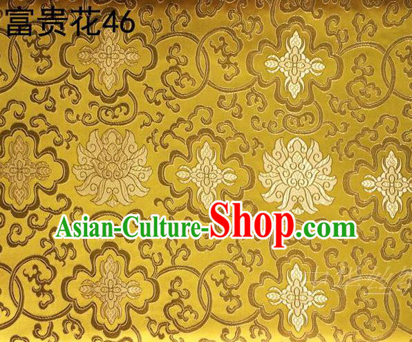 Asian Chinese Traditional Riches and Honour Flowers Embroidered Golden Silk Fabric, Top Grade Arhat Bed Brocade Satin Tang Suit Hanfu Dress Fabric Cheongsam Cloth Material