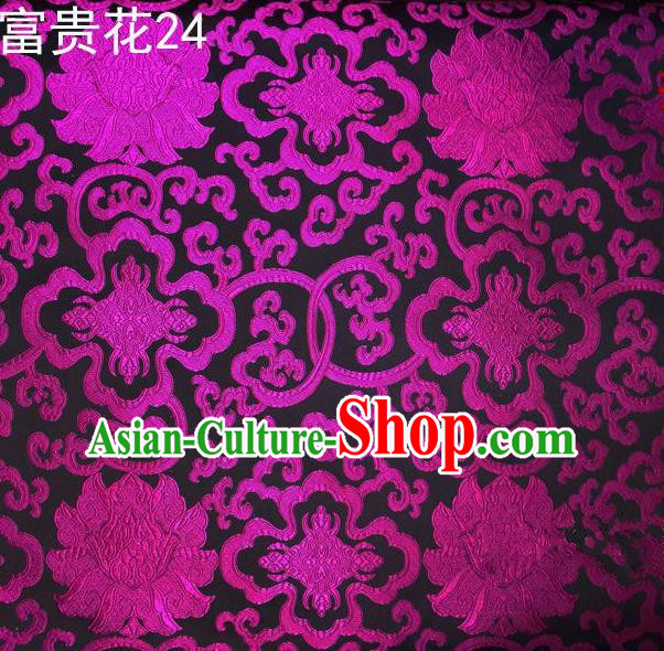 Asian Chinese Traditional Rosy Riches and Honour Flowers Embroidered Black Silk Fabric, Top Grade Arhat Bed Brocade Satin Tang Suit Hanfu Dress Fabric Cheongsam Cloth Material