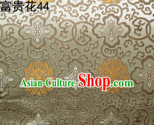 Asian Chinese Traditional Golden Riches and Honour Flowers Embroidered Silk Fabric, Top Grade Arhat Bed Brocade Satin Tang Suit Hanfu Dress Fabric Cheongsam Cloth Material