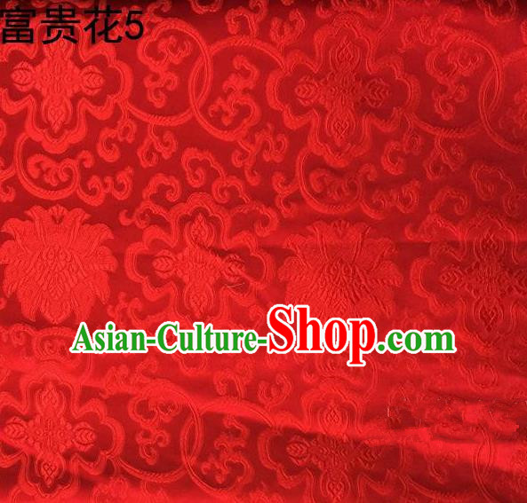 Asian Chinese Traditional Riches and Honour Flowers Embroidered Red Silk Fabric, Top Grade Arhat Bed Brocade Satin Tang Suit Hanfu Dress Fabric Cheongsam Cloth Material