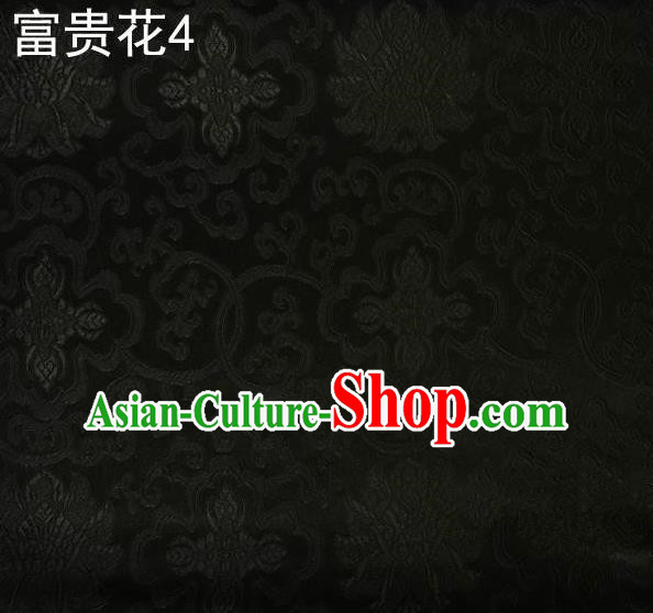 Asian Chinese Traditional Riches and Honour Flowers Embroidered Black Silk Fabric, Top Grade Arhat Bed Brocade Satin Tang Suit Hanfu Dress Fabric Cheongsam Cloth Material