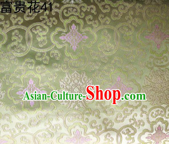 Asian Chinese Traditional Riches and Honour Flowers Embroidered Golden Silk Fabric, Top Grade Arhat Bed Brocade Satin Tang Suit Hanfu Dress Fabric Cheongsam Cloth Material