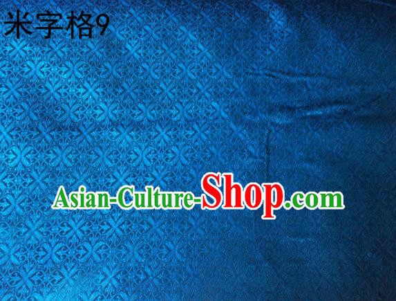 Asian Chinese Traditional Embroidery Intersected Figure Blue Satin Silk Fabric, Top Grade Brocade Tang Suit Hanfu Dress Fabric Cheongsam Mattress Cloth Material