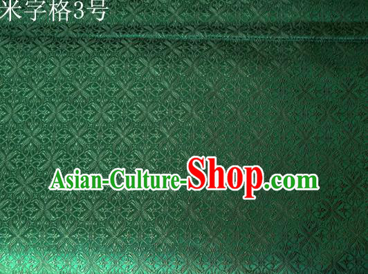 Asian Chinese Traditional Embroidery Intersected Figure Green Satin Silk Fabric, Top Grade Brocade Tang Suit Hanfu Dress Fabric Cheongsam Mattress Cloth Material