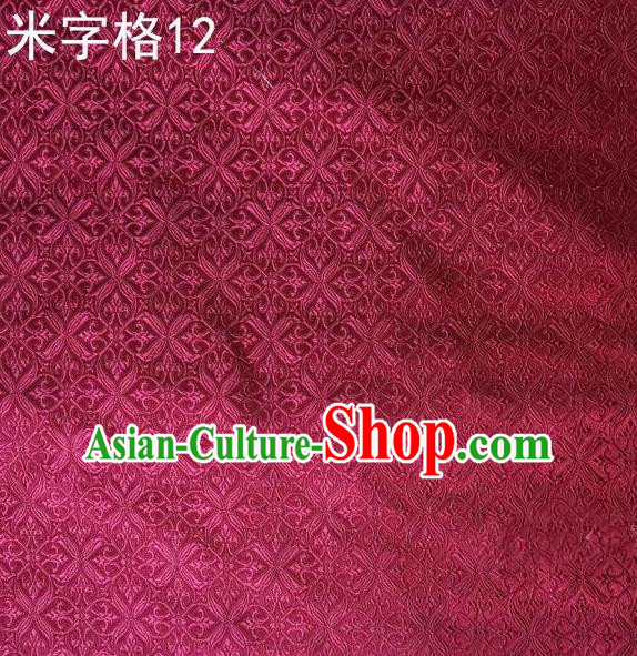 Asian Chinese Traditional Embroidery Intersected Figure Wine Red Satin Silk Fabric, Top Grade Brocade Tang Suit Hanfu Dress Fabric Cheongsam Mattress Cloth Material