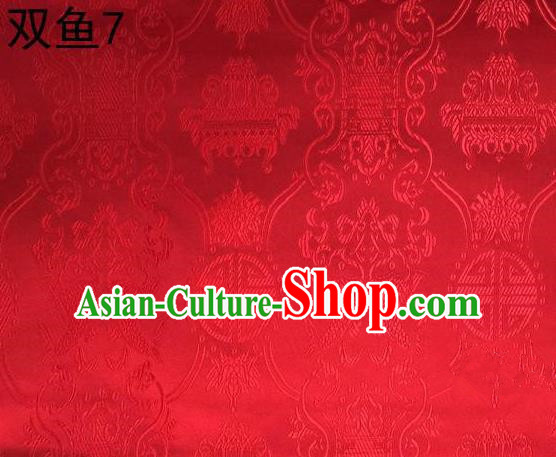 Asian Chinese Traditional Embroidery Longevity Red Satin Silk Fabric, Top Grade Brocade Tang Suit Hanfu Princess Dress Fabric Cheongsam Mattress Cloth Material