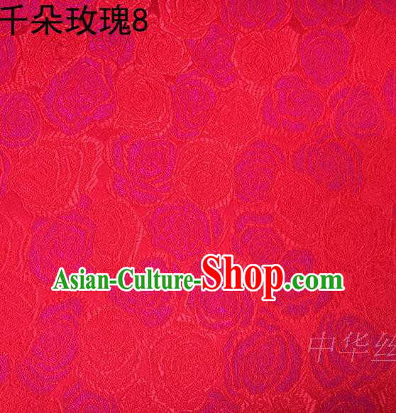 Asian Chinese Traditional Jacquard Weave Rose Flowers Red Satin Mulberry Silk Fabric, Top Grade Brocade Tang Suit Hanfu Princess Dress Fabric Cheongsam Cloth Material