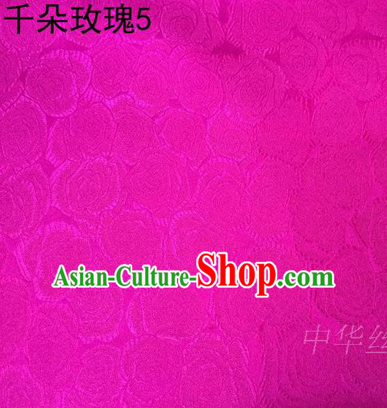 Asian Chinese Traditional Jacquard Weave Rose Flowers Rosy Satin Mulberry Silk Fabric, Top Grade Brocade Tang Suit Hanfu Princess Dress Fabric Cheongsam Cloth Material