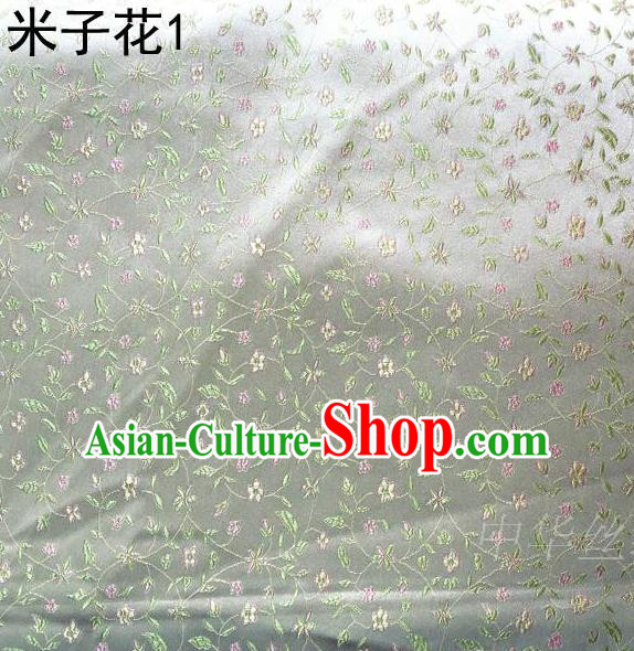 Asian Chinese Traditional Embroidered Shivering Floral White Satin Silk Fabric, Top Grade Brocade Tang Suit Hanfu Princess Dress Fabric Cheongsam Cloth Material