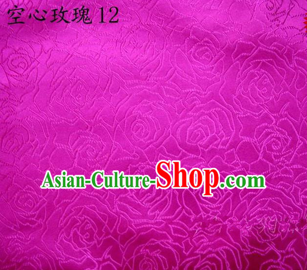 Asian Chinese Traditional Jacquard Weave Rose Flowers Rosy Satin Silk Fabric, Top Grade Brocade Tang Suit Hanfu Coat Dress Fabric Cheongsam Cloth Material