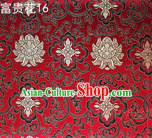 Asian Chinese Traditional Golden Riches and Honour Flowers Embroidered Red Silk Fabric, Top Grade Arhat Bed Brocade Satin Tang Suit Hanfu Dress Fabric Cheongsam Cloth Material