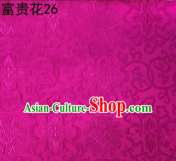 Asian Chinese Traditional Riches and Honour Flowers Embroidered Rosy Silk Fabric, Top Grade Arhat Bed Brocade Satin Tang Suit Hanfu Dress Fabric Cheongsam Cloth Material