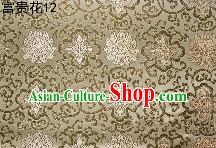 Asian Chinese Traditional Riches and Honour Flowers Embroidered Golden Silk Fabric, Top Grade Arhat Bed Brocade Satin Tang Suit Hanfu Dress Fabric Cheongsam Cloth Material