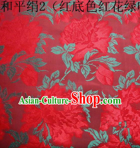 Asian Chinese Traditional Embroidered Red Flowers Red Silk Fabric, Top Grade Arhat Bed Brocade Tang Suit Hanfu Dress Fabric Cheongsam Cloth Material