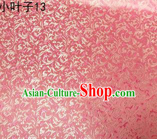 Asian Chinese Traditional Embroidery Leaves Pink Satin Silk Fabric, Top Grade Arhat Bed Brocade Tang Suit Hanfu Dress Fabric Cheongsam Cloth Material