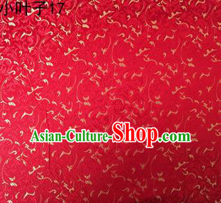Asian Chinese Traditional Embroidery Leaves Red Satin Silk Fabric, Top Grade Arhat Bed Brocade Tang Suit Hanfu Dress Fabric Cheongsam Cloth Material