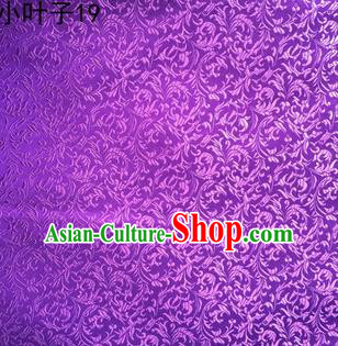 Asian Chinese Traditional Embroidery Leaves Purple Satin Silk Fabric, Top Grade Arhat Bed Brocade Tang Suit Hanfu Dress Fabric Cheongsam Cloth Material