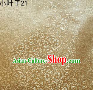 Asian Chinese Traditional Embroidery Leaves Light Golden Satin Silk Fabric, Top Grade Arhat Bed Brocade Tang Suit Hanfu Dress Fabric Cheongsam Cloth Material