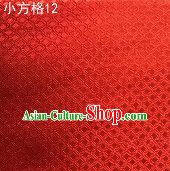 Asian Chinese Traditional Embroidery Small Check Red Silk Fabric, Top Grade Arhat Bed Brocade Tang Suit Hanfu Tibetan Dress Fabric Cheongsam Cloth Material