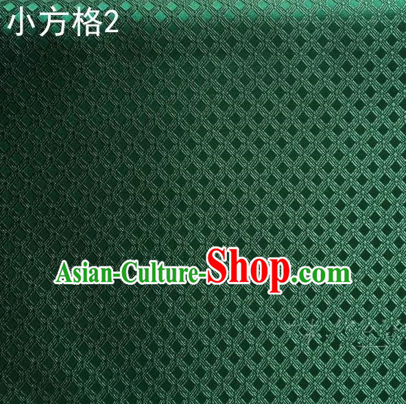 Asian Chinese Traditional Embroidery Small Check Deep Green Silk Fabric, Top Grade Arhat Bed Brocade Tang Suit Hanfu Tibetan Dress Fabric Cheongsam Cloth Material