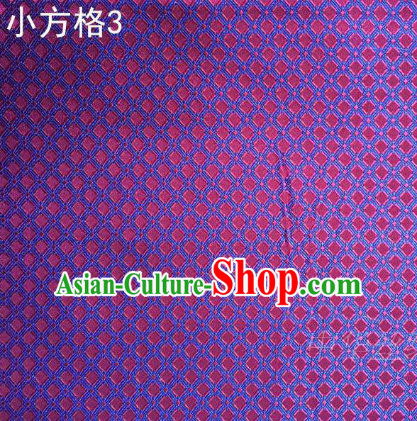 Asian Chinese Traditional Embroidery Small Check Purple Silk Fabric, Top Grade Arhat Bed Brocade Tang Suit Hanfu Tibetan Dress Fabric Cheongsam Cloth Material