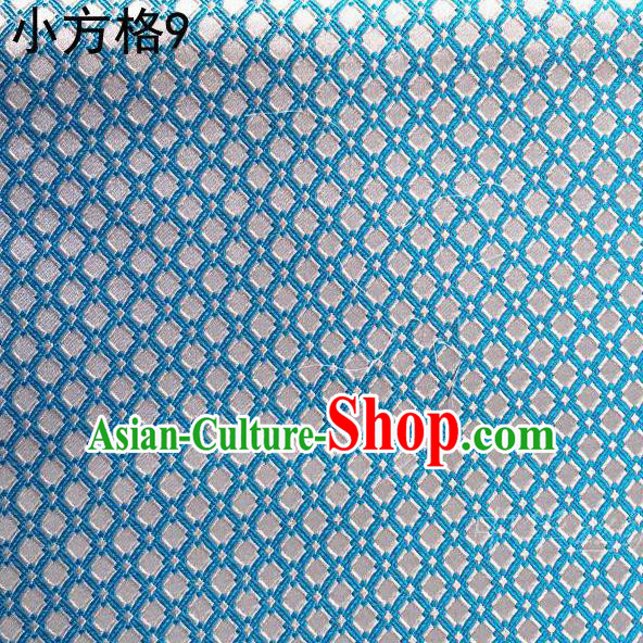 Asian Chinese Traditional Embroidery Small Check Light Blue Silk Fabric, Top Grade Arhat Bed Brocade Tang Suit Hanfu Tibetan Dress Fabric Cheongsam Cloth Material