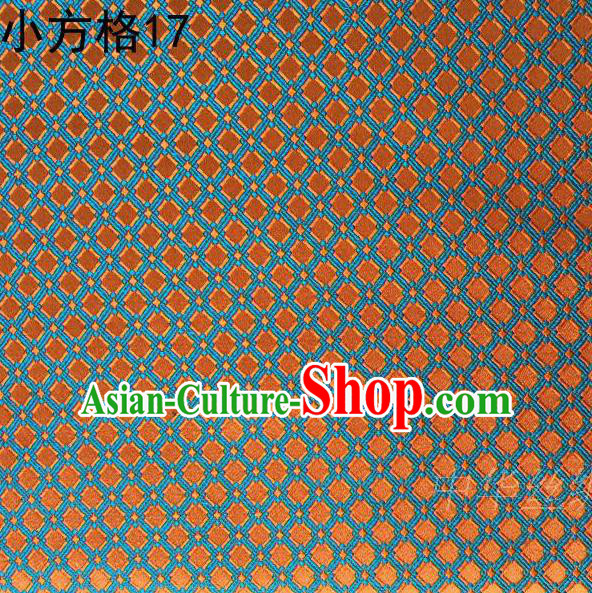 Asian Chinese Traditional Embroidery Small Check Orange Silk Fabric, Top Grade Arhat Bed Brocade Tang Suit Hanfu Tibetan Dress Fabric Cheongsam Cloth Material