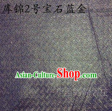Asian Chinese Traditional Jacquard Weave Blue Golden Xiuhe Suit Satin Silk Fabric, Top Grade Brocade Tang Suit Hanfu Dress Fabric Cheongsam Cloth Material