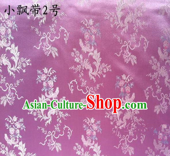 Asian Chinese Traditional Embroidering Flowers Xiuhe Suit Satin Lilac Silk Fabric, Top Grade Brocade Tang Suit Hanfu Full Dress Fabric Cheongsam Cloth Material