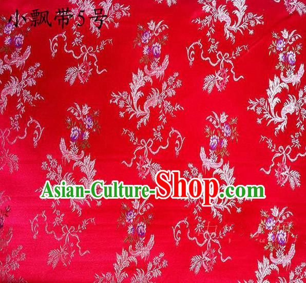 Asian Chinese Traditional Embroidering Flowers Xiuhe Suit Satin Red Silk Fabric, Top Grade Brocade Tang Suit Hanfu Full Dress Fabric Cheongsam Cloth Material