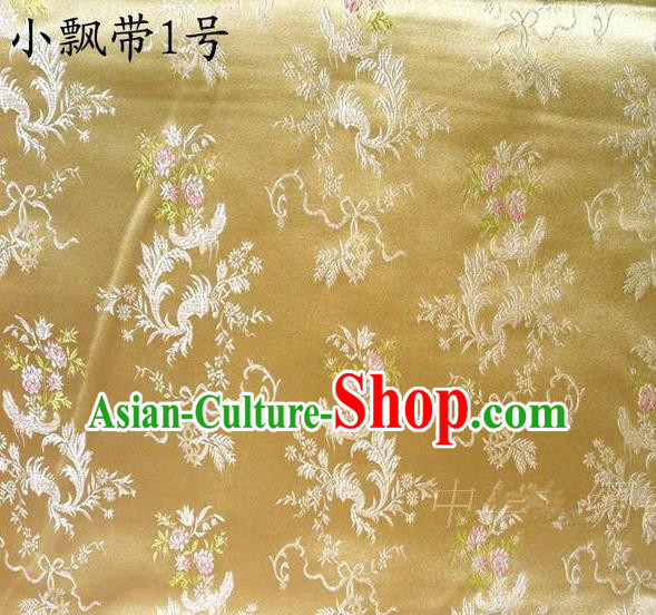 Asian Chinese Traditional Embroidering Flowers Xiuhe Suit Satin Golden Silk Fabric, Top Grade Brocade Tang Suit Hanfu Full Dress Fabric Cheongsam Cloth Material