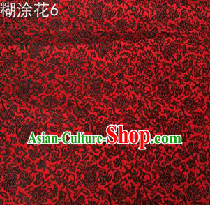 Asian Chinese Traditional Embroidering Flower Red Xiuhe Suit Satin Thangka Silk Fabric, Top Grade Brocade Tang Suit Hanfu Dress Fabric Cheongsam Cloth Material
