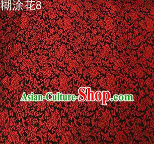 Asian Chinese Traditional Embroidering Flower Wine Red Xiuhe Suit Satin Thangka Silk Fabric, Top Grade Brocade Tang Suit Hanfu Dress Fabric Cheongsam Cloth Material