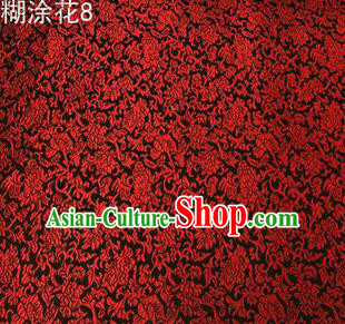 Asian Chinese Traditional Embroidering Flower Wine Red Xiuhe Suit Satin Thangka Silk Fabric, Top Grade Brocade Tang Suit Hanfu Dress Fabric Cheongsam Cloth Material
