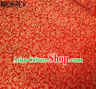 Asian Chinese Traditional Embroidering Flower Red Xiuhe Suit Satin Thangka Silk Fabric, Top Grade Brocade Tang Suit Hanfu Dress Fabric Cheongsam Cloth Material