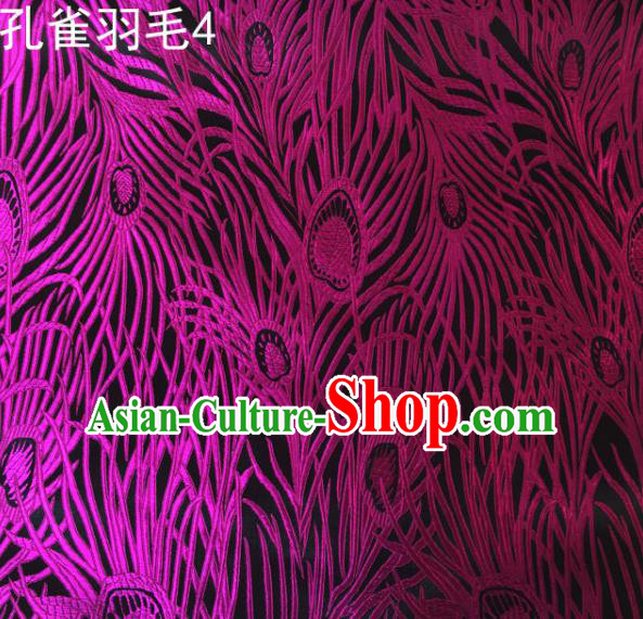 Asian Chinese Traditional Embroidery Peacock Feathers Rosy Satin Wedding Silk Fabric, Top Grade Brocade Tang Suit Hanfu Dress Fabric Cheongsam Cloth Material