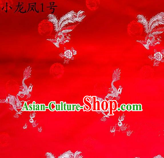 Asian Chinese Traditional Embroidery Dragon and Phoenix Bringing Prosperity Red Satin Silk Fabric, Top Grade Tibetan Brocade Tang Suit Hanfu Fabric Cheongsam Cloth Material