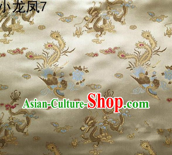 Asian Chinese Traditional Embroidery Dragon and Phoenix Bringing Prosperity Golden Satin Silk Fabric, Top Grade Tibetan Brocade Tang Suit Hanfu Fabric Cheongsam Cloth Material
