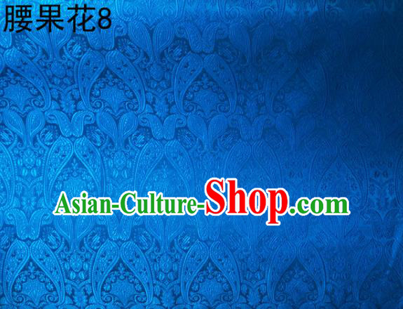 Asian Chinese Traditional Embroidery Paisley Blue Satin Wedding Silk Fabric, Top Grade Tibetan Brocade Tang Suit Hanfu Dress Fabric Cheongsam Cloth Material