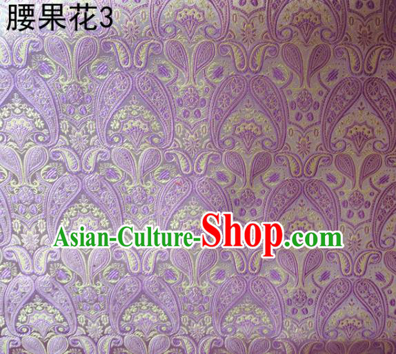 Asian Chinese Traditional Embroidery Paisley Lilac Satin Wedding Silk Fabric, Top Grade Tibetan Brocade Tang Suit Hanfu Dress Fabric Cheongsam Cloth Material