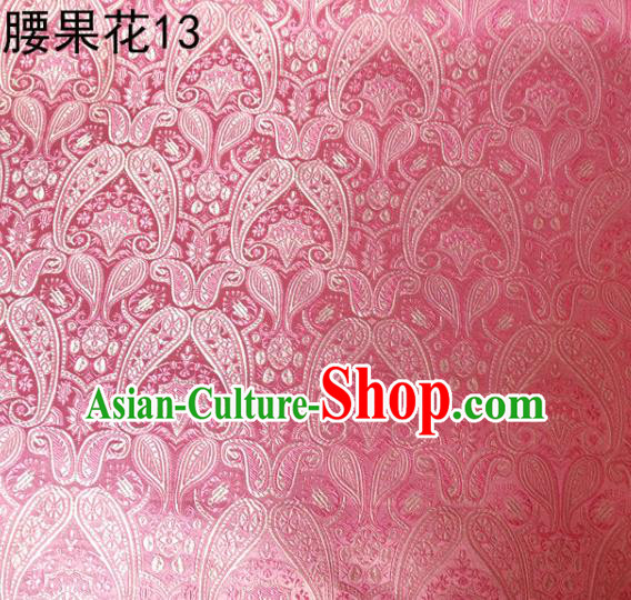 Asian Chinese Traditional Embroidery Paisley Pink Satin Wedding Silk Fabric, Top Grade Tibetan Brocade Tang Suit Hanfu Dress Fabric Cheongsam Cloth Material