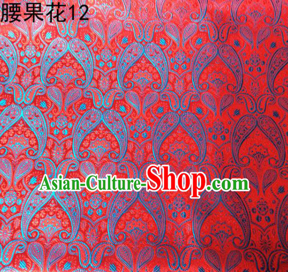 Asian Chinese Traditional Embroidery Paisley Red Satin Wedding Silk Fabric, Top Grade Tibetan Brocade Tang Suit Hanfu Dress Fabric Cheongsam Cloth Material