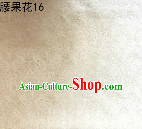 Asian Chinese Traditional Embroidery Paisley White Satin Wedding Silk Fabric, Top Grade Tibetan Brocade Tang Suit Hanfu Dress Fabric Cheongsam Cloth Material