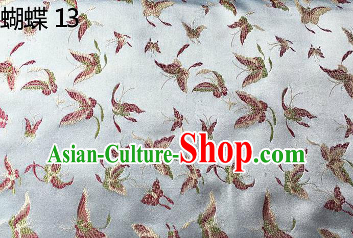 Asian Chinese Traditional Embroidery Butterflies Sliver Satin Silk Fabric, Top Grade Brocade Tang Suit Hanfu Fabric Cheongsam Cloth Material