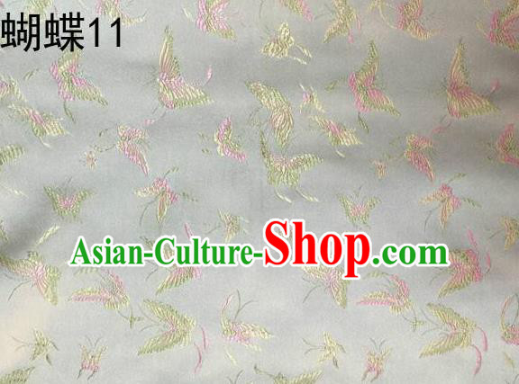 Asian Chinese Traditional Embroidery Butterflies White Satin Silk Fabric, Top Grade Brocade Tang Suit Hanfu Fabric Cheongsam Cloth Material